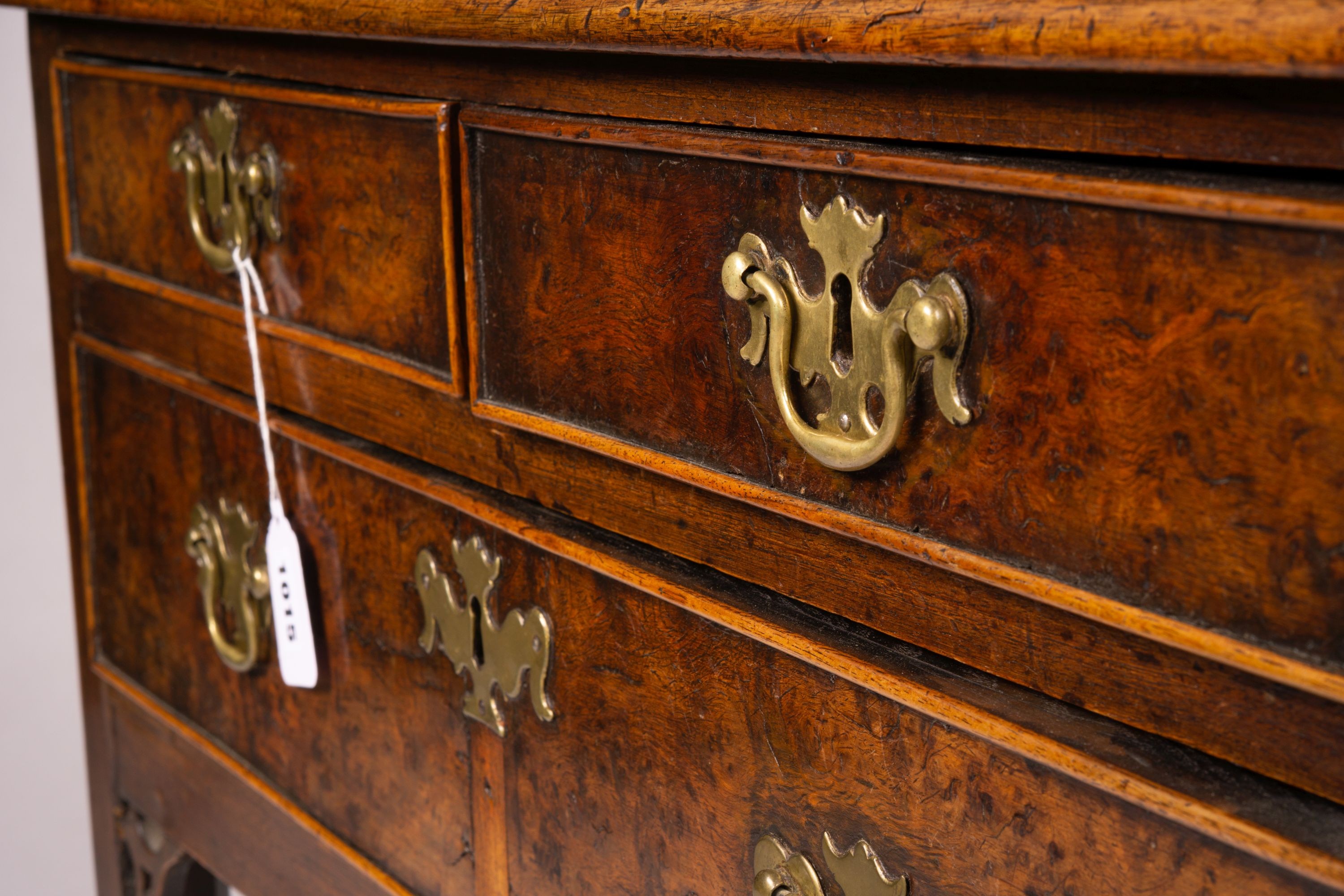 A George III oak and pollard oak three drawer side table, width 83cm, depth 51cm, height 72cm